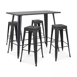 Oviala Business Table haute de jardin et 4 tabourets en métal noir mat - Oviala - noir acier 104950_0