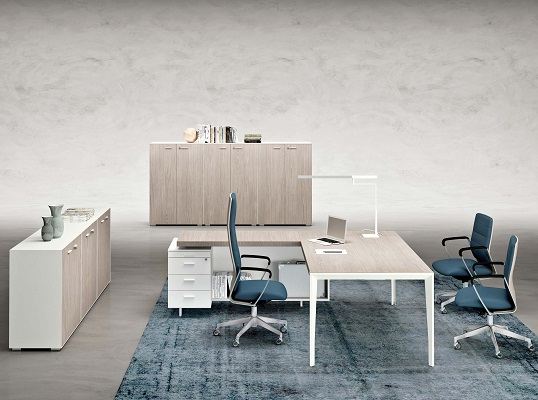 Bureau de direction Quadrifoglio X5 - contemporain haut de gamme avec caisson porteur et piètement fuseau_0