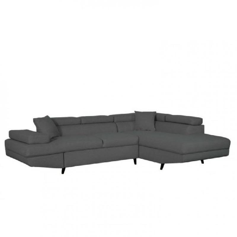 Canapé d'angle méridienne droite RINO convertible avec coffre - tissu gris graphite - pieds laqués noir - 3 têtières réglables_0