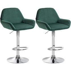 CLP Ensemble de 2 tabourets de bar Braga en velours Vert foncé/Métal chromé - vert textile 323651_0