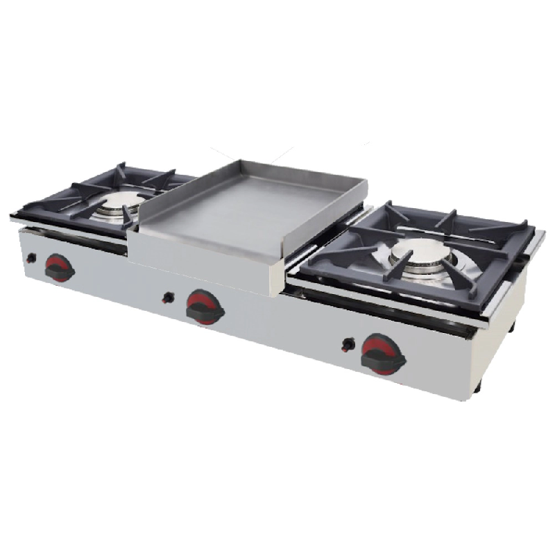 EURAST - Réchaud a gaz 2 feux et 1 plancha de table - 1200x450x240 mm - 17,4 Kw - 4413P021 - inox 4413P021_0