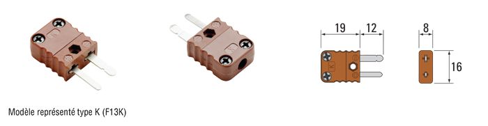 F13 - Connecteur miniature pour thermocouple - thermoplastique chargé 350°C max - types K, T, J, N, R/S, E, B_0