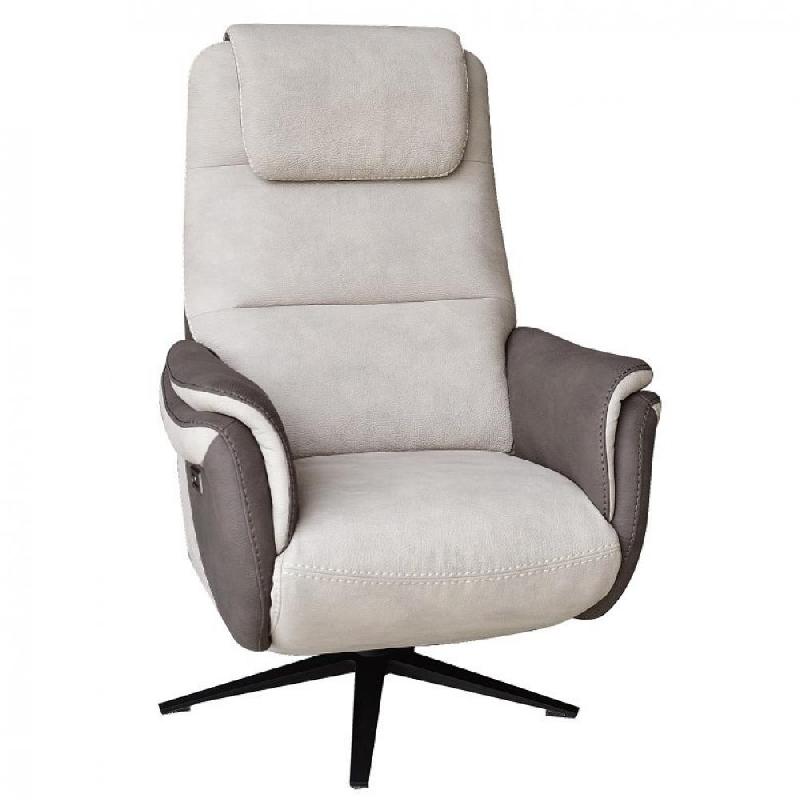 FAUTEUIL RELAX ÉLECTRIQUE ZILIA BI MOTEUR MICRO MASTIC/BRUN TAUPÉ PIÈTEMENT ÉTOILE MÉTAL NOIR_0