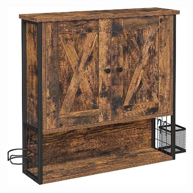 Helloshop26 - Armoire murale meuble de salle de bain placard 2 portes avec étagère réglable porte sèche-cheveux pot style industriel 12_0004040 -_0