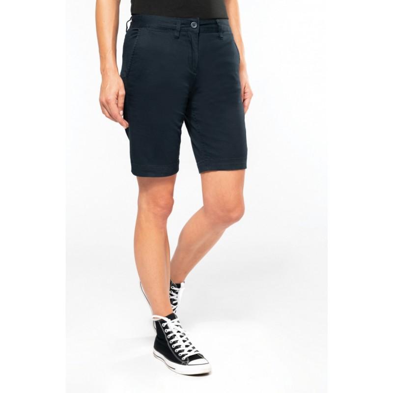 K751 - Bermuda chino femme - tissu sergé lavé aux enzymes et coupe moderne_0