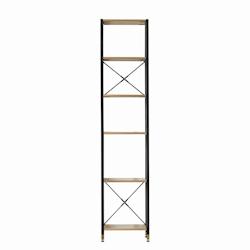 Möbilia Étagère 6 tablettes | Placage MDF | Structure métallique | L 45 x P 30 x H 210 cm | noir naturel - beige Bois manufacturé 12020044_0
