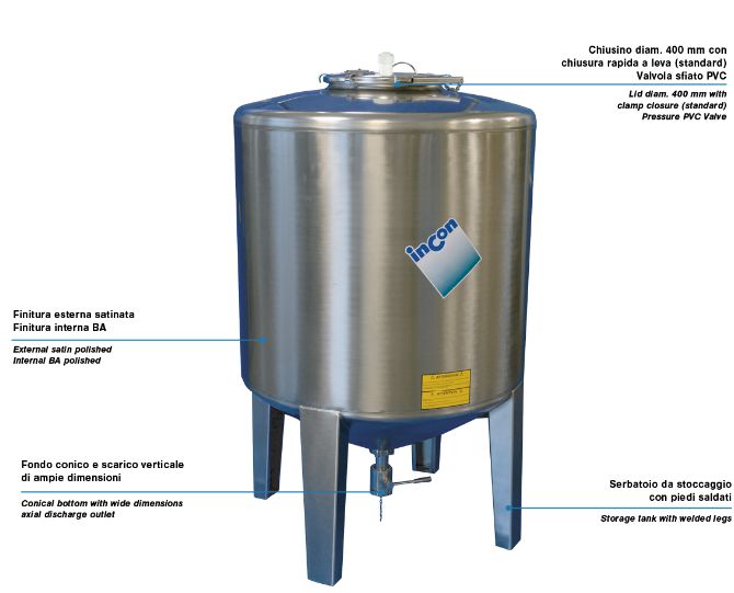 Minitank mtfc - réservoir de stockage industriel - incon - fond bombé avec bride centrale et tuyau avec une coude à 90°_0