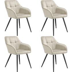 TecTake GmbH tectake Lot 4 chaises rembourrées en velours matelassé et dossier crème - 405761 - beige 405761_0