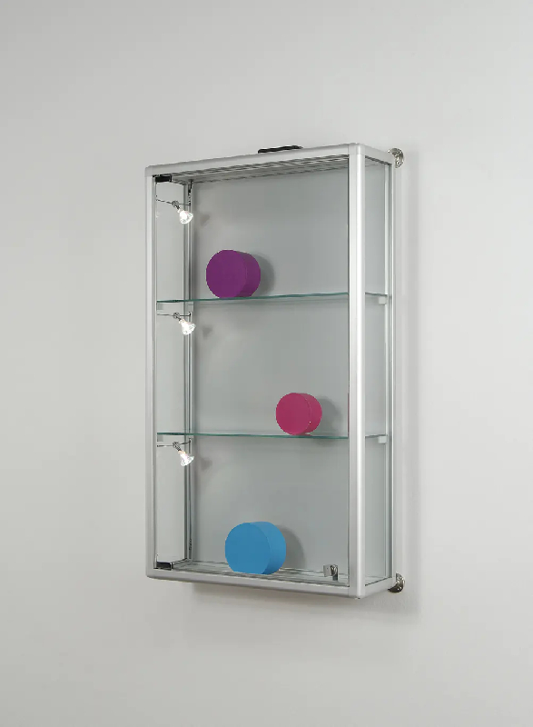 Vitrine murale d'exposition BP58VA - aluminium anodisé avec étagères réglables et porte verrouillable_0