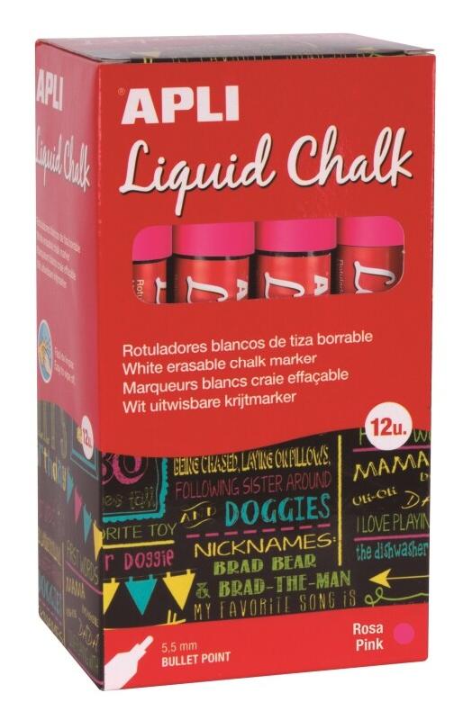 Apli Boîte de 12 marqueurs à craie liquide, pointe ronde 5,5 mm, rose - 8410782169048_0