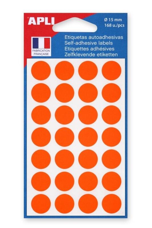 Apli Lot de 5 Etui de 168 pastilles adhésives orange, diam. 15 mm (6 feuilles / cdt) - 3270241118452_0