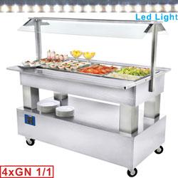 Buffet - salad bar réfrigéré 4x GN1/1-150 (bois blanc) BSB/4N-A1 - soubassement traversant, châssis bois noble_0