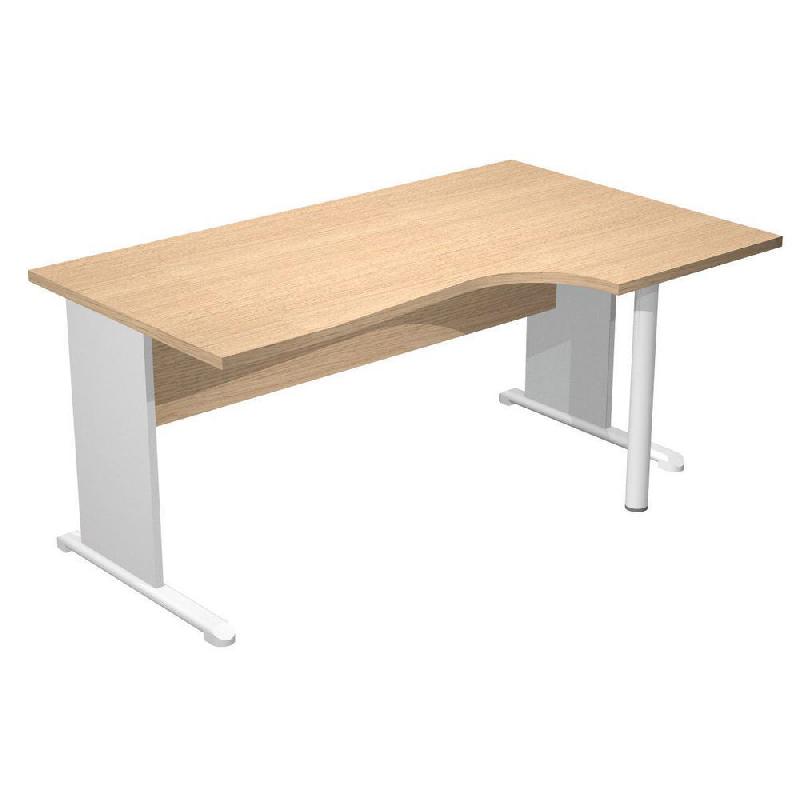 BUREAU COMPACT PRONTO TENDANCE - RETOUR A DROITE L.160 X P.100 CM - PLATEAU CHENE - PIEDS L ALUMINIUM