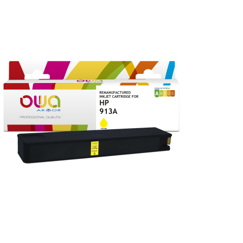 CARTOUCHE D'ENCRE REMANUFACTURÉE OWA - STANDARD - JAUNE - POUR HP 913A - CARTOUCHE COMPATIBLE