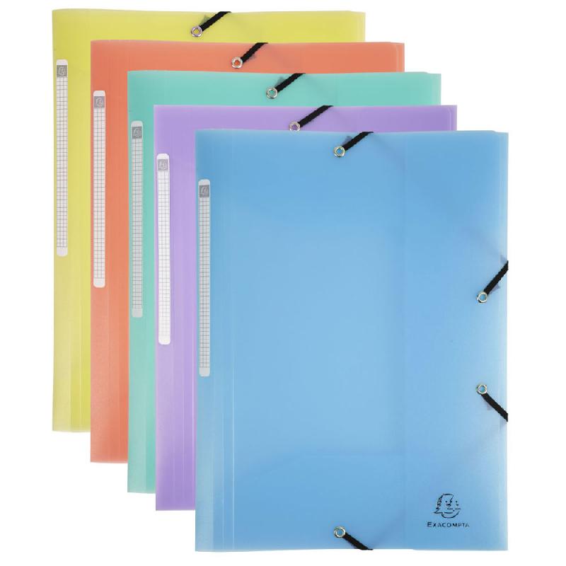 CHEMISE 3 RABATS A ELASTIQUES EXACOMPTA CHROMALINE A4 EN POLYPROPYLENE - ASSORTIS PASTEL - LOT DE 5