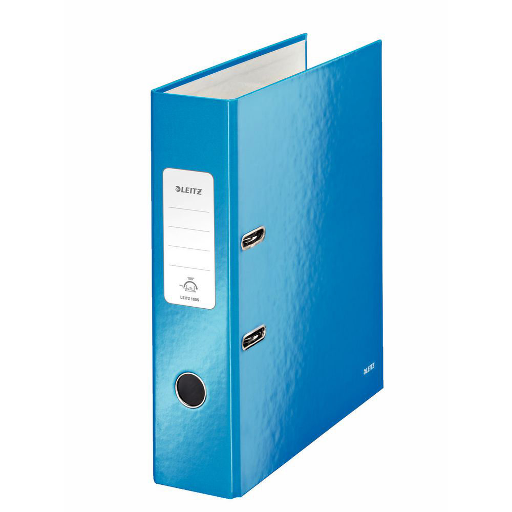 CLASSEUR A LEVIER 180° LEITZ WOW - DOS 8 CM - CARTON PELLICULE INTERIEUR ET EXTERIEUR - BLEU