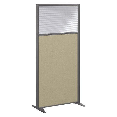 CLOISON B-ZEN ACOUSTIQUE SEMI VITRÉE TISSU TONAL CHAMPAGNE - H 160 X L 81 CM CADRE ANTHRACITE -SANS PIED