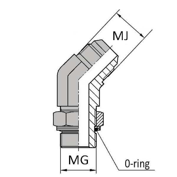 Coudes - 45° orientable mâle JIC X mâle gaz cylindrique - 1