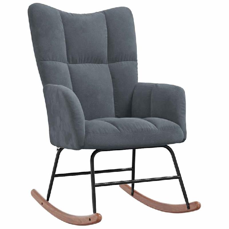Décoshop26 - Fauteuil à bascule d'allaitement rembourré relax pour salon en velours gris foncé DEC028995 - gris 3000257156007_0