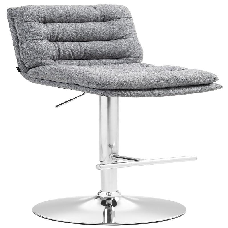 Décoshop26 - Tabouret de bar x1  repose-pieds et dossier assise rembourré en tissu gris et métal chromé 10_0006212 - gris métal 3000265439253_0