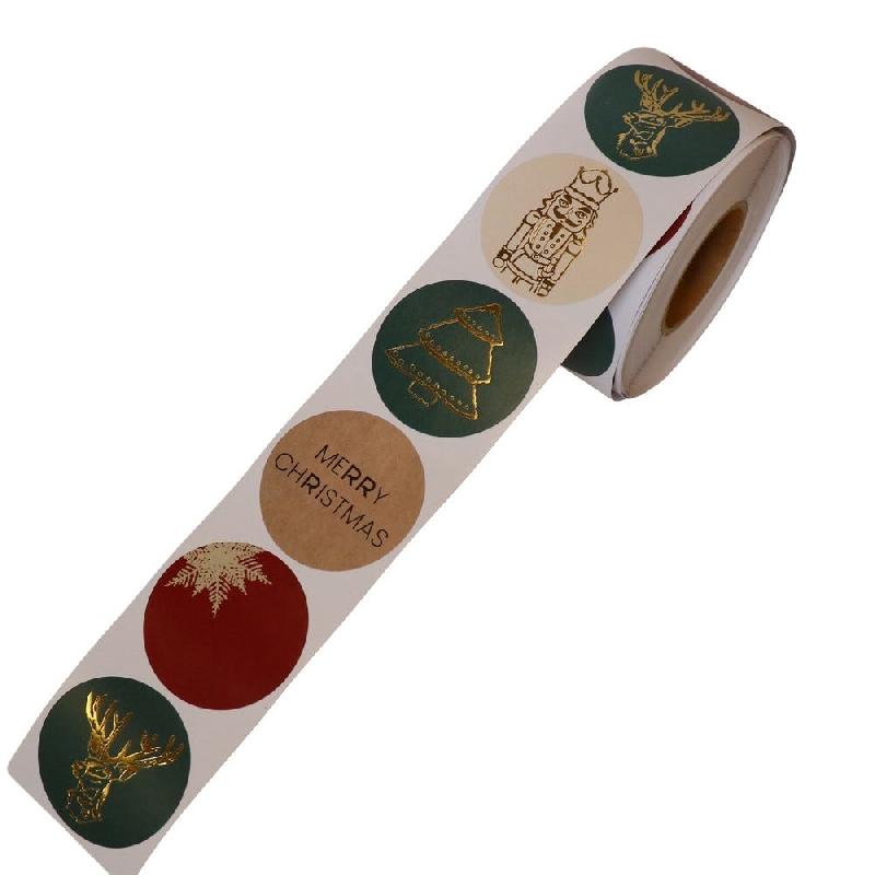 Etiquettes adhésives Merry Christmas 5 modèles assortis Ø40mm - par 500_0