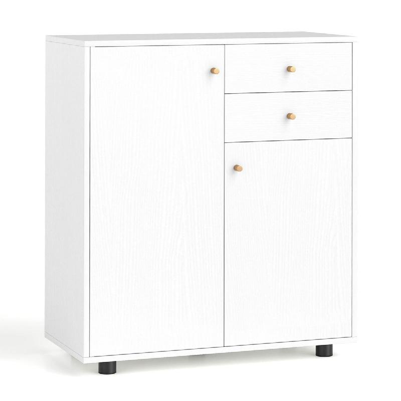 Helloshop26 - Buffet meuble bar avec 3 étagères réglables et 2 tiroirs pour cuisine moderne en bois blanc 20_0019136 - blanc Bois massif 3000232774516_0