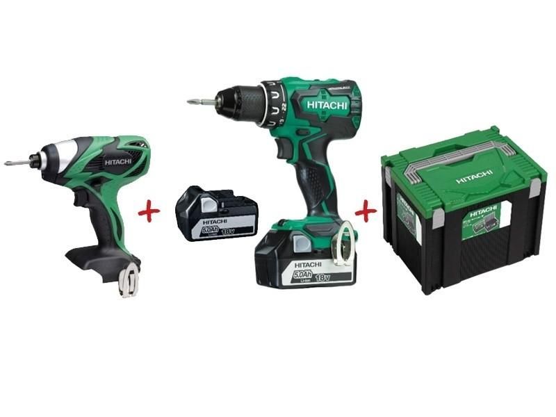 LOT DE 2 MACHINES HITACHI - HIKOKI PERCEUSE VISSEUSE + VISSEUSE A CHOC + 2 BATTERIES 18V 5AH - KC18DBSL