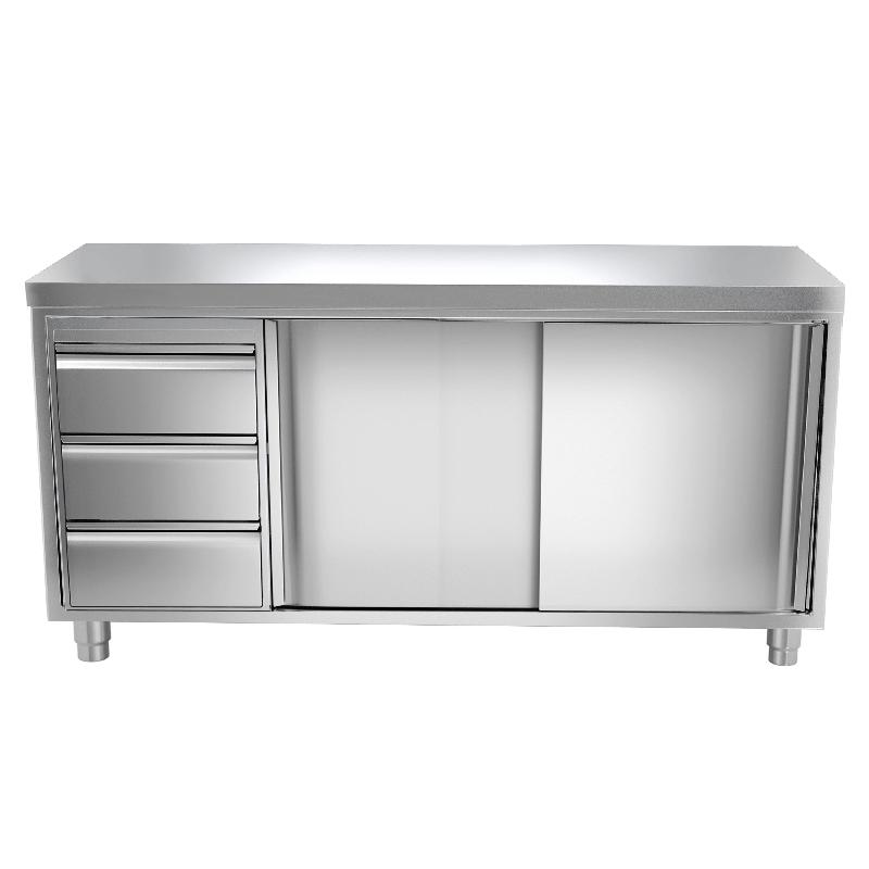 Meuble bas inox cental P 600 mm avec portes et tiroirs - 2000, A gauche_0