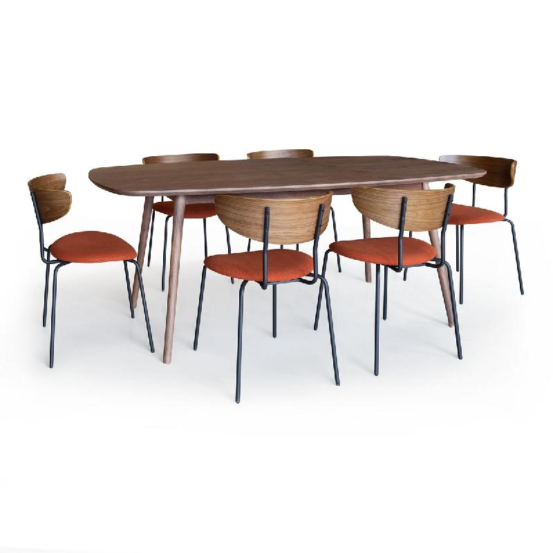 Now's Home - Ensemble Table Rectangle +6 Chaises En Velours Cotele Terrac Bois/metal - 3256390254128_0