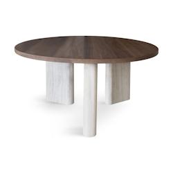 Now's Home - Table Basse Ronde Effet Travertin Et Noyer 80x80xht 36cm Amber - 3256390252193_0
