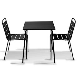 Oviala Business Ensemble table de jardin carrée et 2 chaises Noir - noir acier 114635_0