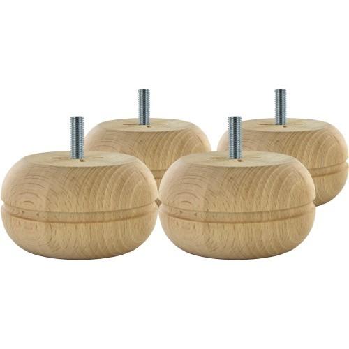 PIED DE MEUBLE BOULE - CRANTÉE - EN BOIS - 85 MM - PAR 4 INTERGES