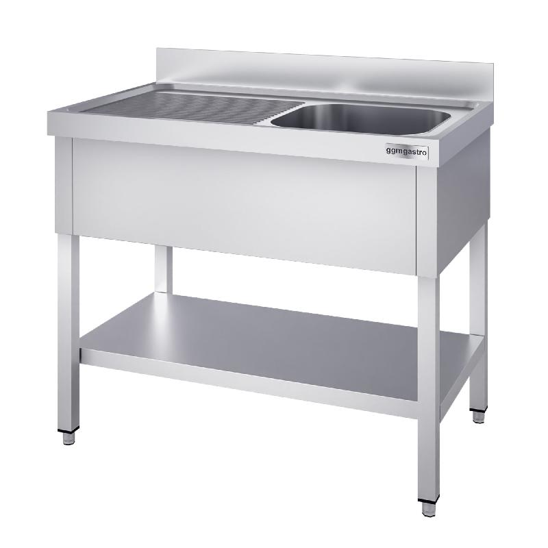 Plonge inox 1 bac avec égouttoir et étagère - P 700 mm - 1000 mm bac à droite_0