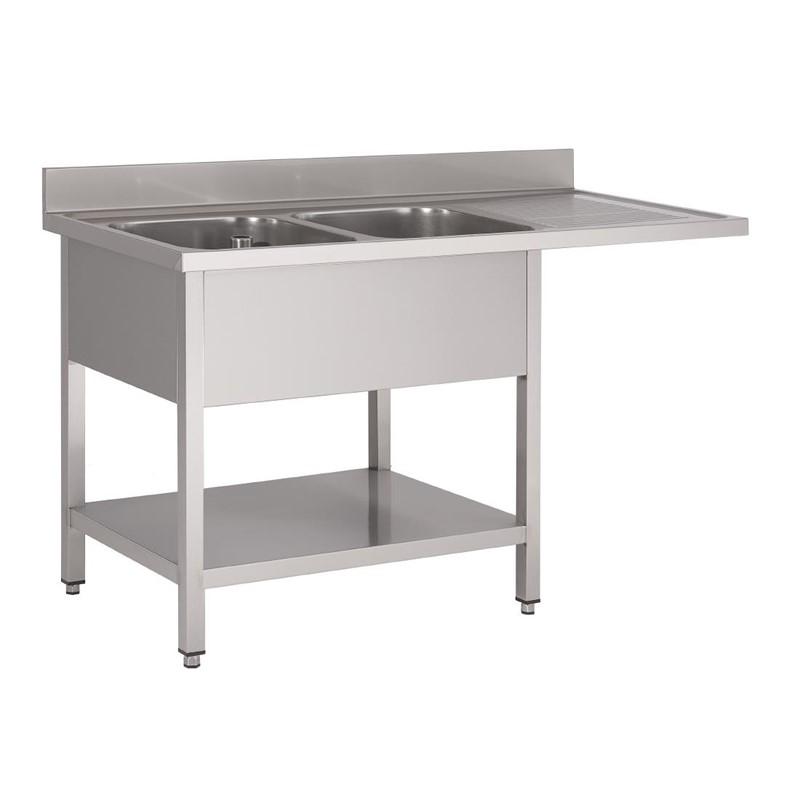 Plonge inox avec étagère basse et emplacement lave-vaisselle GASTRO M 2 bacs à gauche 1600 x 700 x 850mm - GN207_0