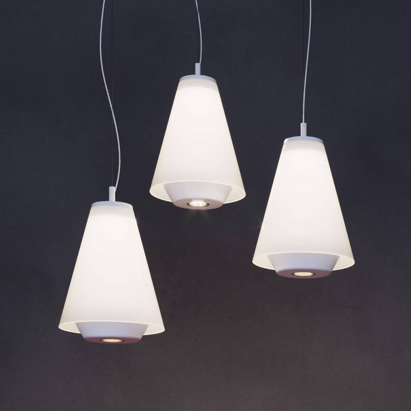 PRANDINA SHUTTLE SUSPENSION BLANCHE, VERRE OPALE