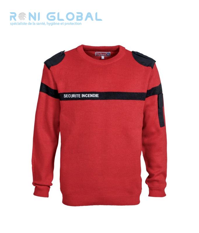 Pull de travail sécurité incendie en acrylique/laine - City Guard - Renforcé épaules et coudes, broderie sécurité incendie_0