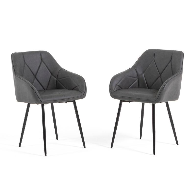 RATTATAN Lot de 2 fauteuils rembourrés en simili cuir, dossier matelassé, pieds en acier, design élégant pour cuisine, restaurants et bars – Sib_0