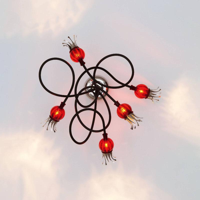 SERIEN LIGHTING SERIEN.LIGHTING PLAFOND POPPY, 5 LAMPES NOIR/ROUGE RUBIS