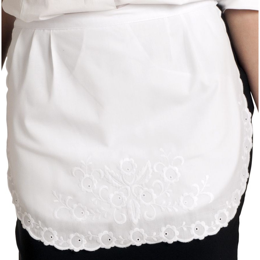 TABLIER DE SERVEUSE DEUX POCHES CACHÉES, DENTELLE BLANCHE