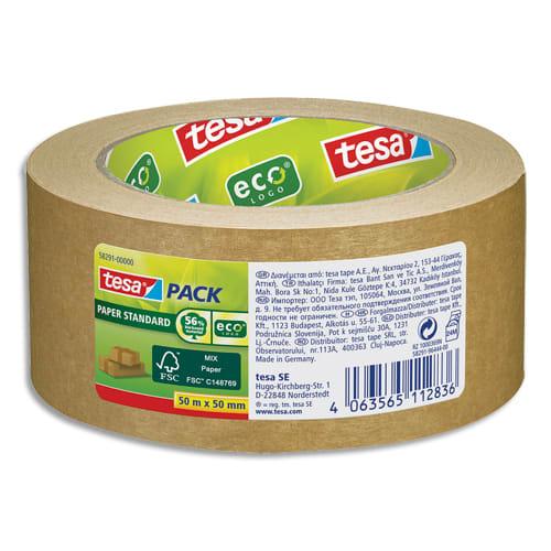 Tesa ruban adhésif d'emballage kraft marron - 50 m x 50 mm - Ecologo sans solvant - recyclable et certifié FSC_0