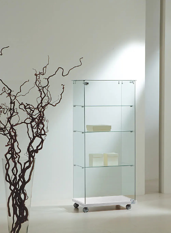 Vitrine d'exposition verre standard 6/14EVA - blanc - 60x40x140 cm avec socle bois et 3 tablettes amovibles_0
