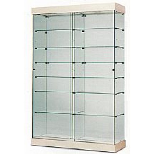 Vitrine 80x40x90cm verre trempé 2 tablettes, top verre, socle