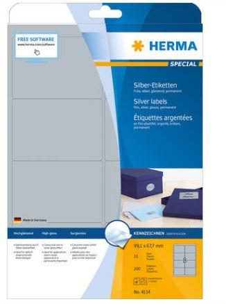 Étiquette en plastique couleur argent - Format A4 99,1 x 67,7 mm - Référence 4114 - Polyester brillant, résistantes à l'eau, pour imprimantes laser_0
