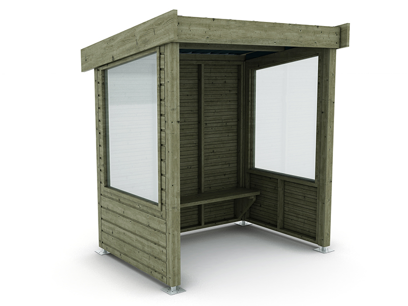 Abri bus Maurienne - structure en bois et bardage bois/polycarbonate - 200x160 cm - avec banquette_0