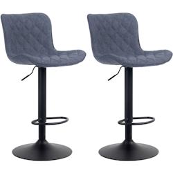 Décoshop26 - Lot de 2 tabourets de bar coutures décoratives pied trompette hauteur réglable en métal noir assise en tissu bleu 10_0004140 - bleu 3_0