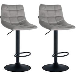 Décoshop26 - Lot de 2 tabourets de bar en velours gris base métal noir réglable en hauteur et repose-pieds TDB10627 - gris 3002468832695_0