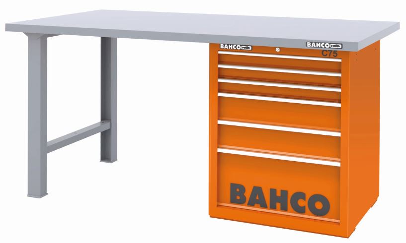 Établi usage intensif - Plateau acier 1800/1500 x 750 x 40 mm - 2 pieds et 6 tiroirs - 1495KH6WB15TS_0