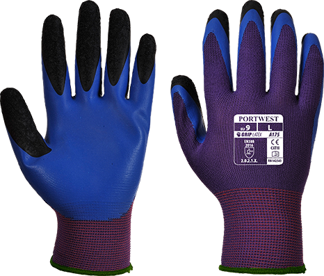 Gants Duo-Flex violet et bleu A175 - Taille XL - Double trempage et enduction latex_0