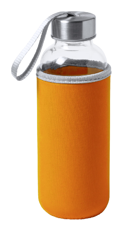 Gourde de sport en verre 420 ml - avec housse néoprène rouge et dragonne_0