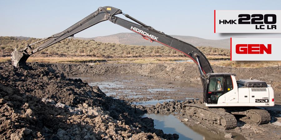 Hidromek HMK 220 LC LR - Pelle long bras pour canaux, ruisseaux et carrières de sable_0